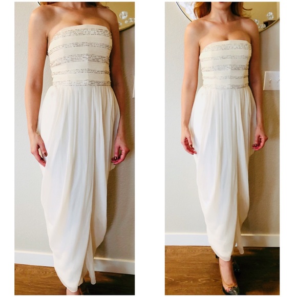 JASON WU Cream Silk Beaded Strapless Dress 8 4 - Picture 3 of 9